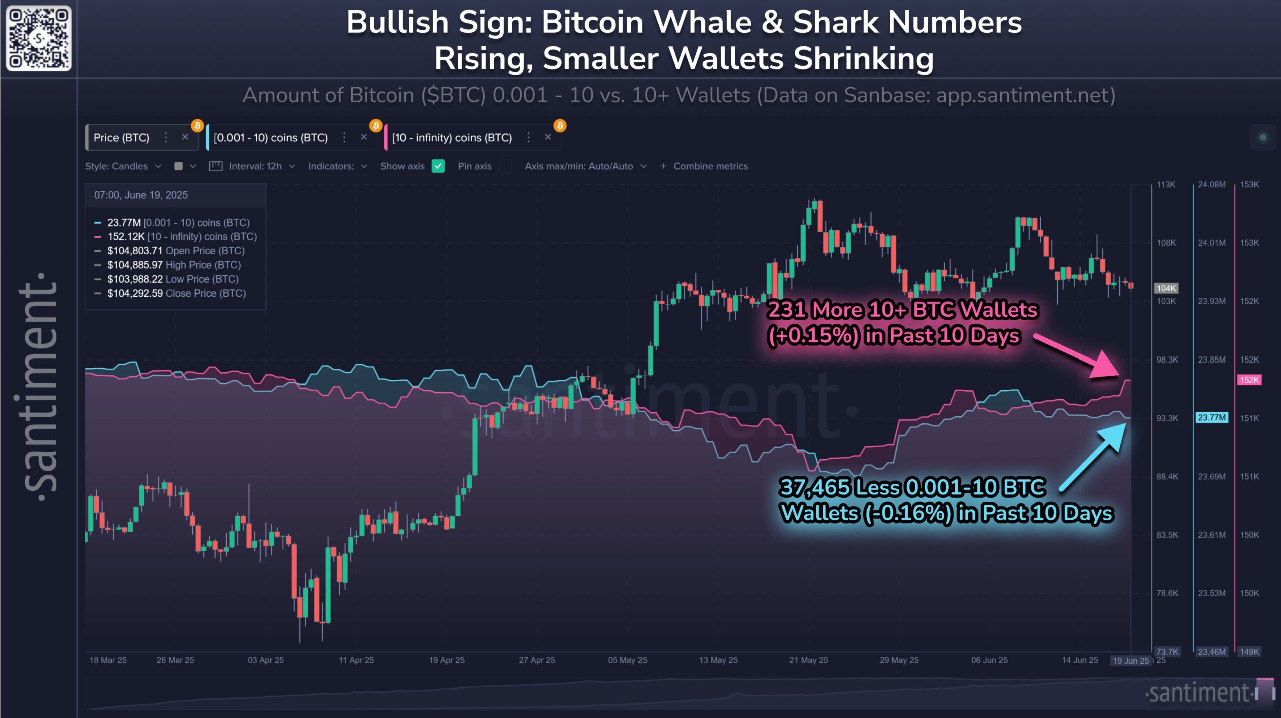 ビットコインの大口・小口保有者のウォレット数の推移を示したチャート