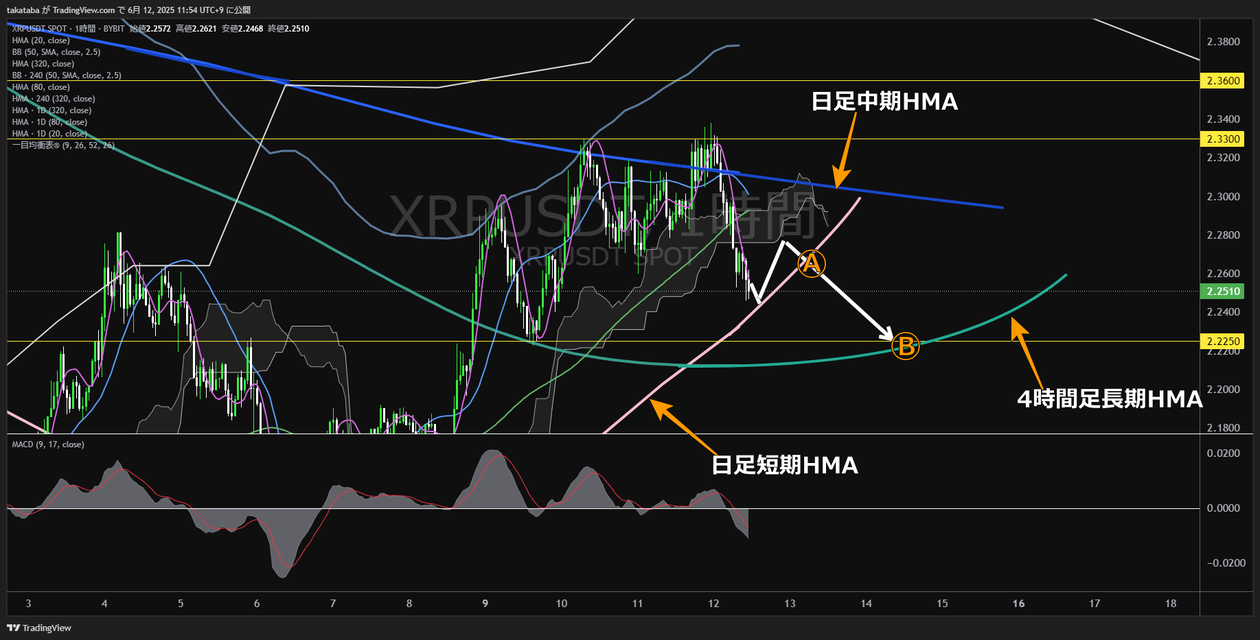 リップル(XRP)-1時間足チャート分析-2025年6月12日