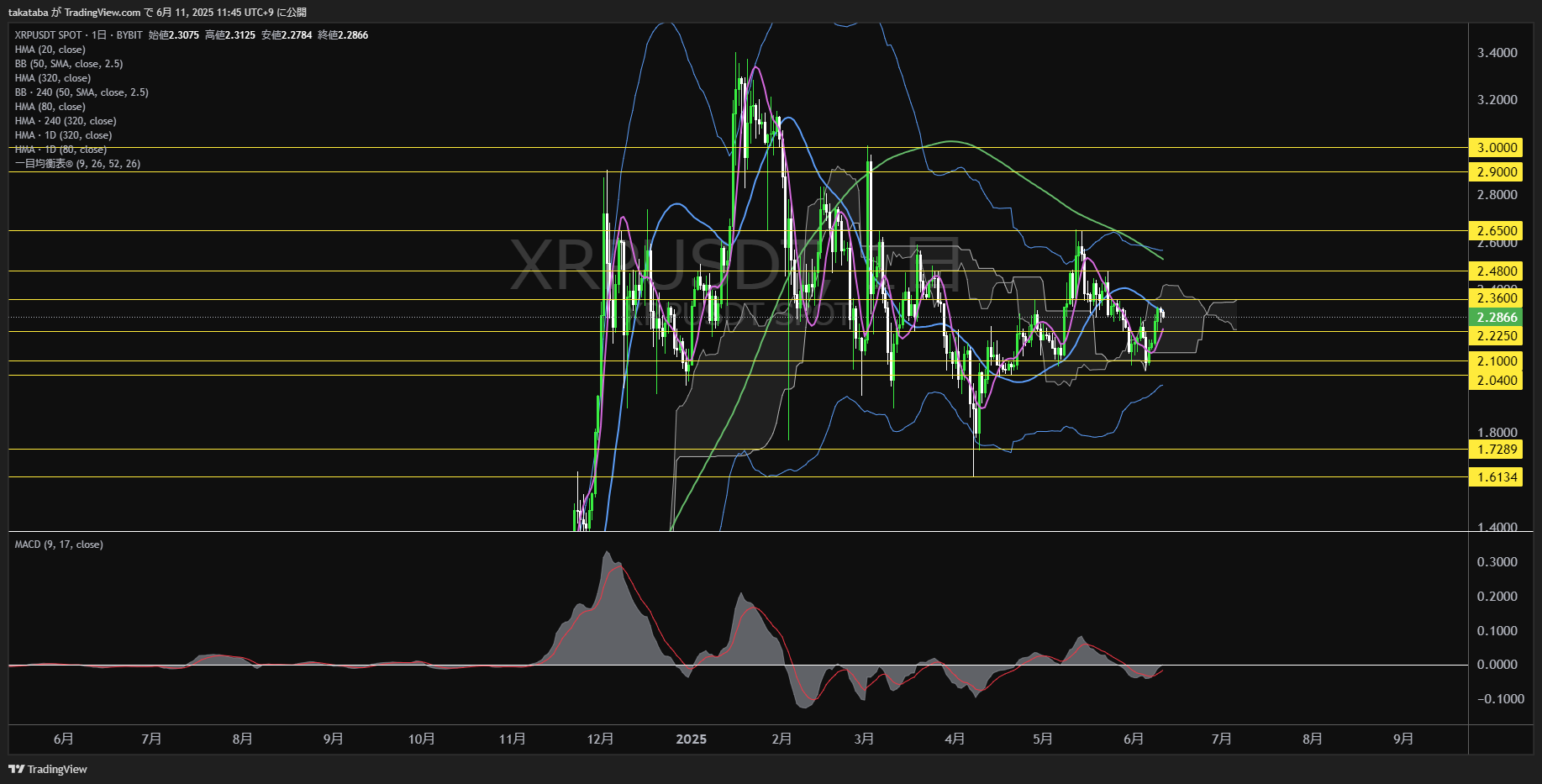 リップル(XRP)-日足チャート分析-2025年6月11日