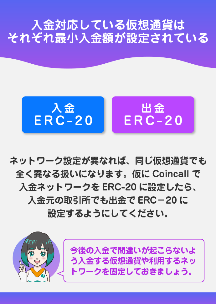 入金元とネットワーク設定を揃える