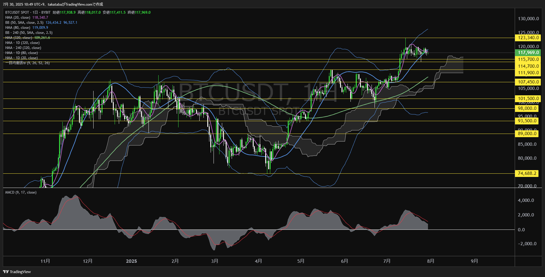 ビットコイン(BTC)-日足チャート分析-2025年7月30日