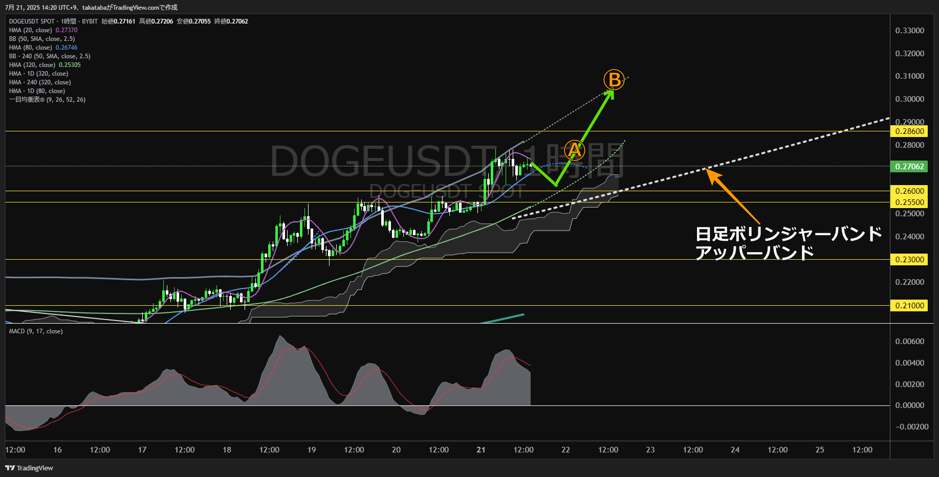 ドージコイン(DOGE)-1時間足チャート分析-2025年7月21日