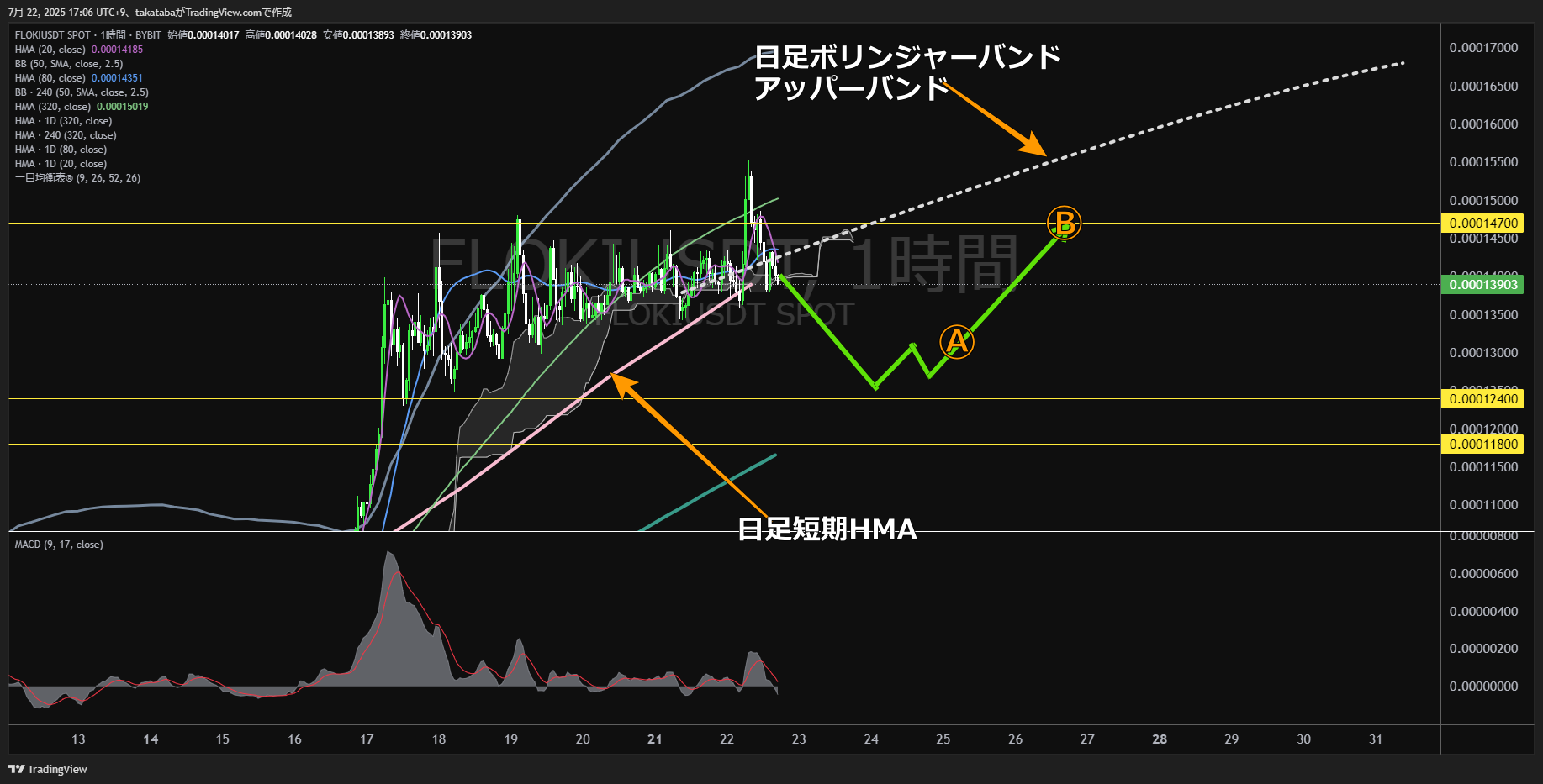 フロキ(FLOKI)-1時間足チャート分析-2025年7月22日