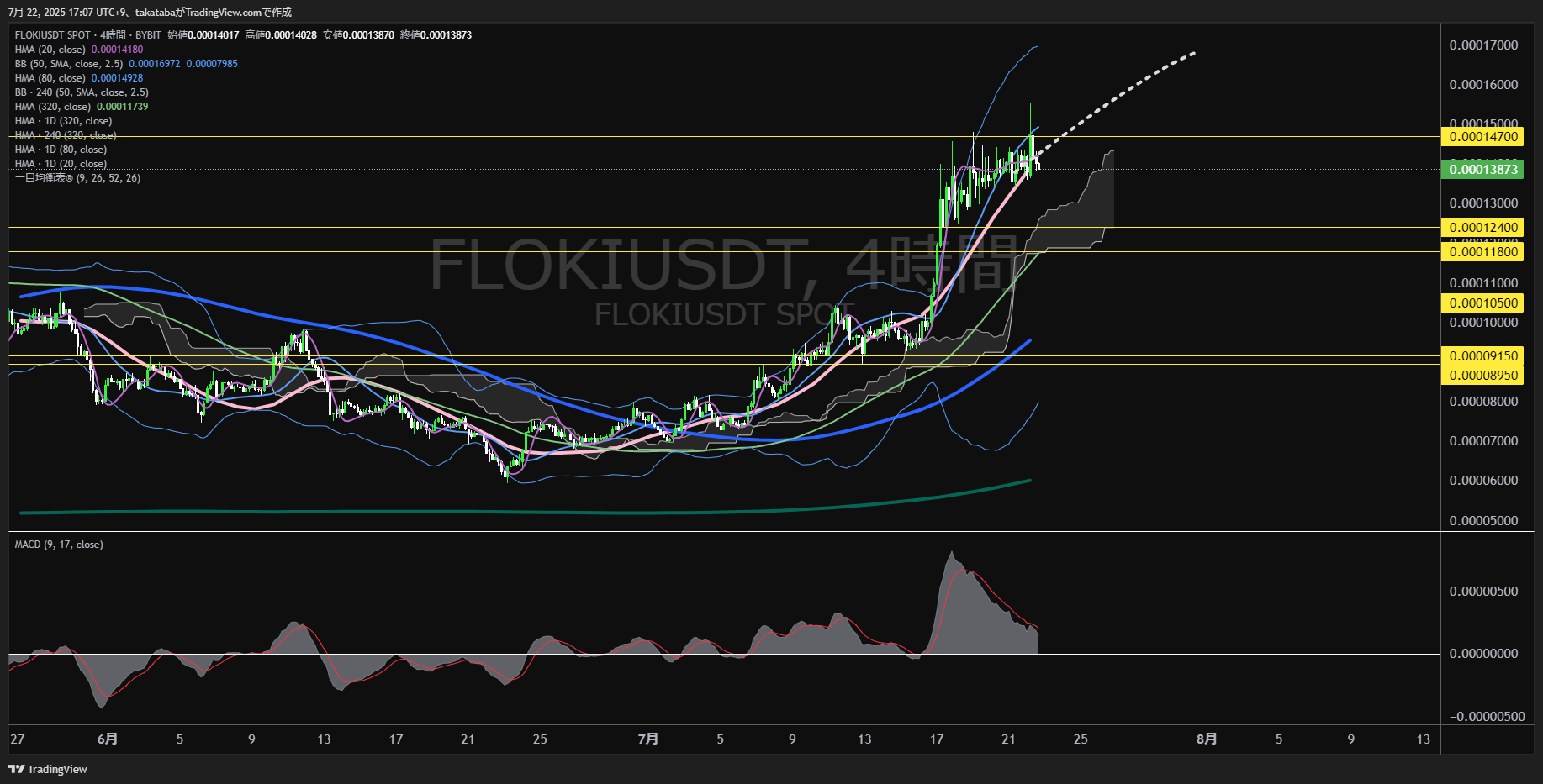フロキ(FLOKI)-4時間足チャート分析-2025年7月22日