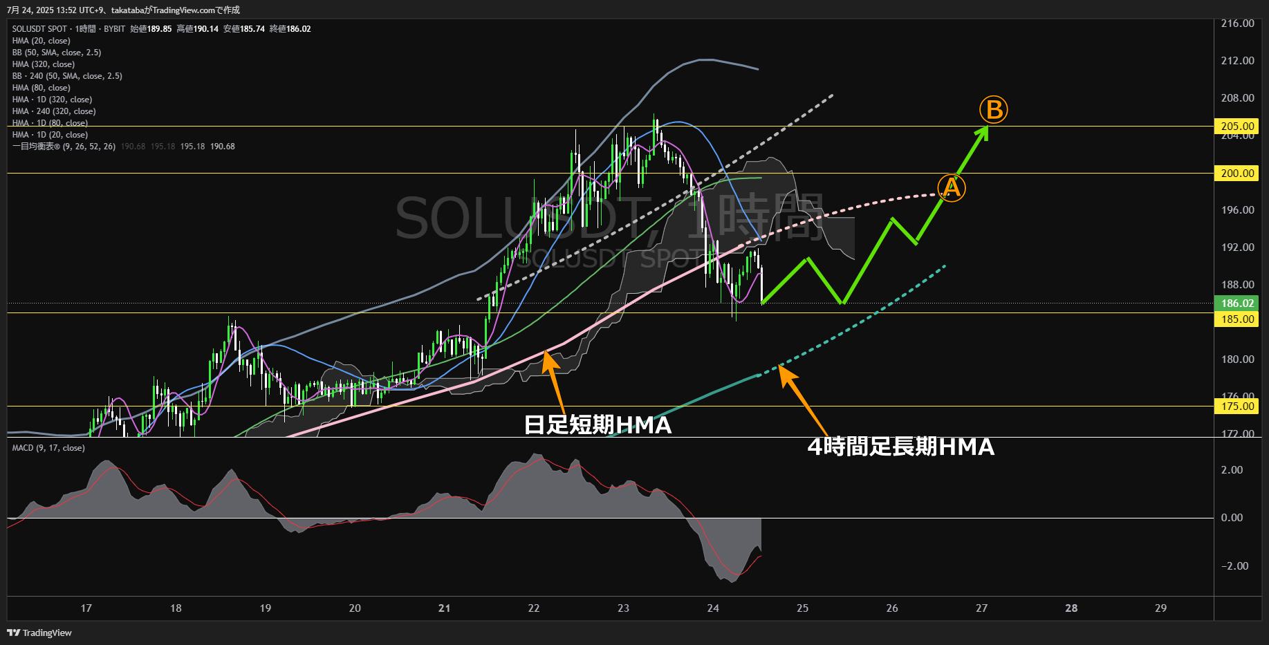 ソラナ（SOL）-1時間足チャート分析-2025年7月24日