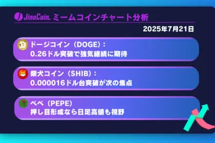 ドージコイン、買われすぎ懸念も0.26ドル超えで強気継続【ミームコインチャート分析】DOGE、SHIB、PEPE