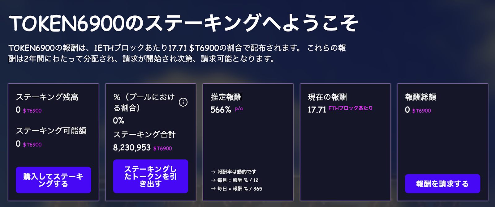 たった1つの機能・$T6900のステーキング