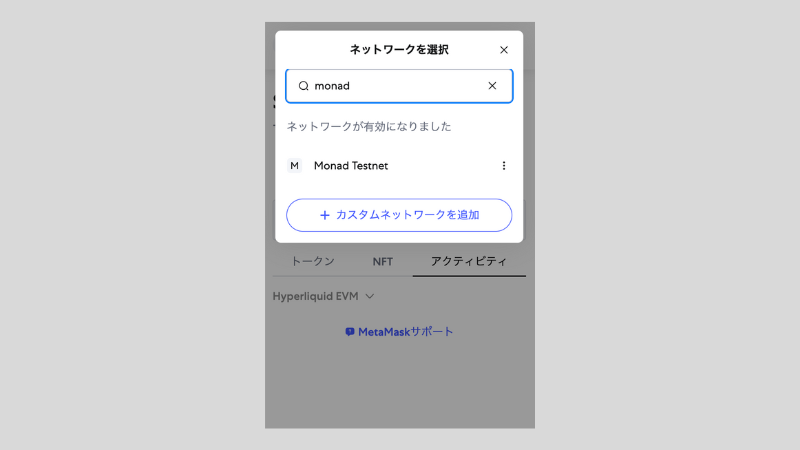 メタマスクのネットワーク追加画面 Monad(モナド)
