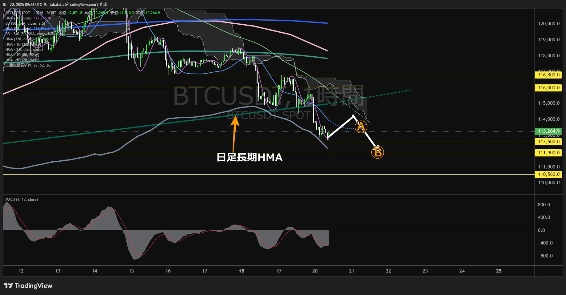 ビットコイン（BTC）-1時間足チャート分析-2025年8月20日