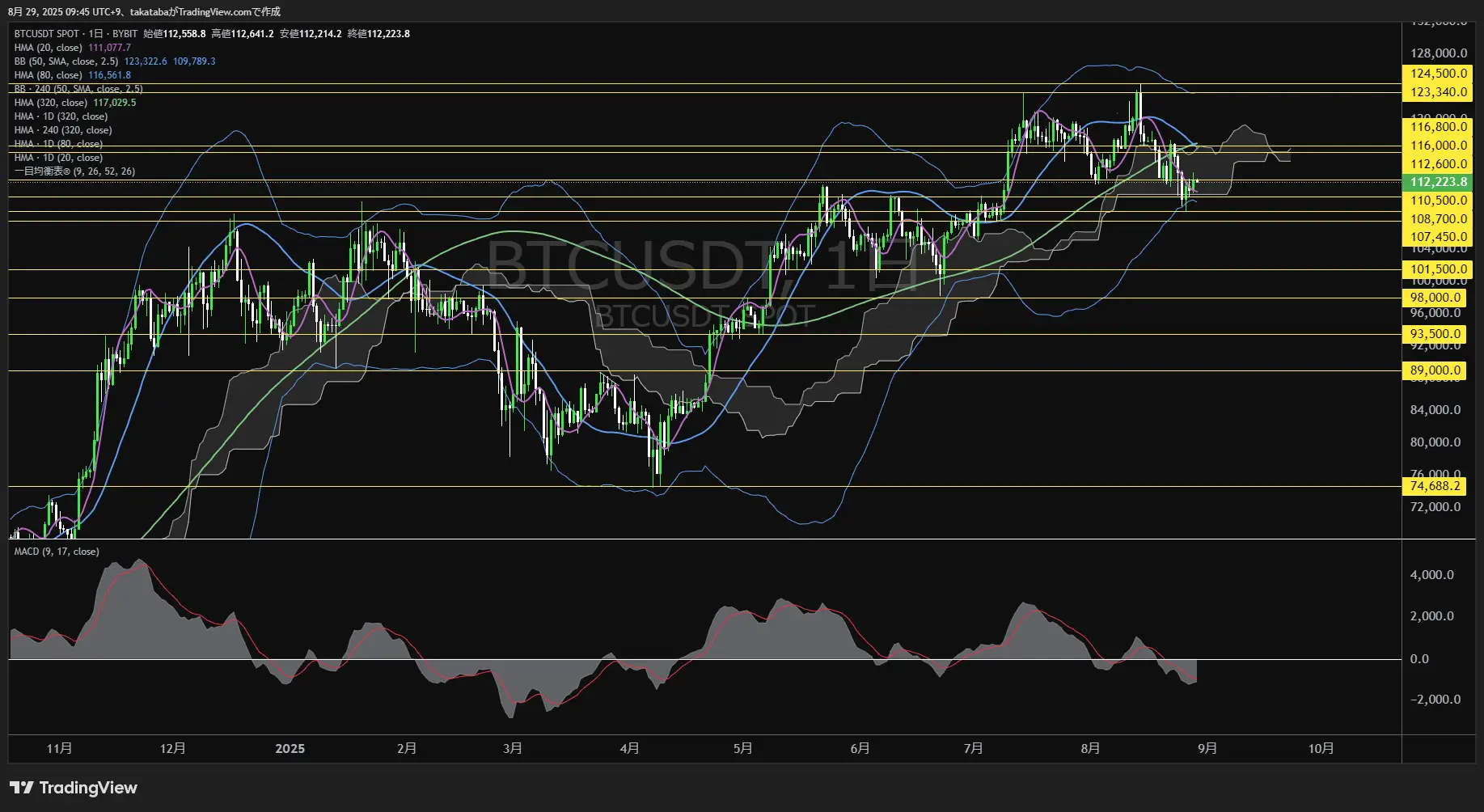 ビットコイン（BTC）-日足チャート分析-2025年8月29日
