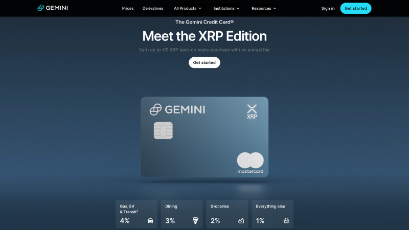 ジェミナイ、XRP還元型クレジットカードを米国で発表──最大10％還元で日常決済促進