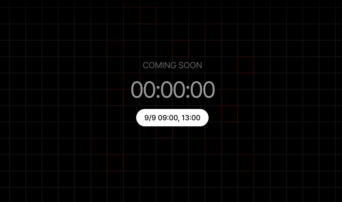 黒地の背景に「COMING SOON」と表示され、中央にカウントダウン00:00:00、その下に「9/9 09:00, 13:00」と記されたGIWAティザーサイトの画面