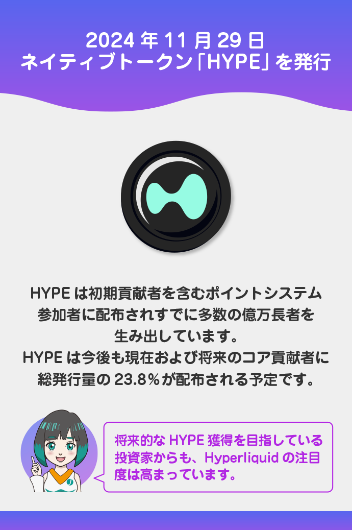 ネイティブトークン（仮想通貨）「HYPE」を発行