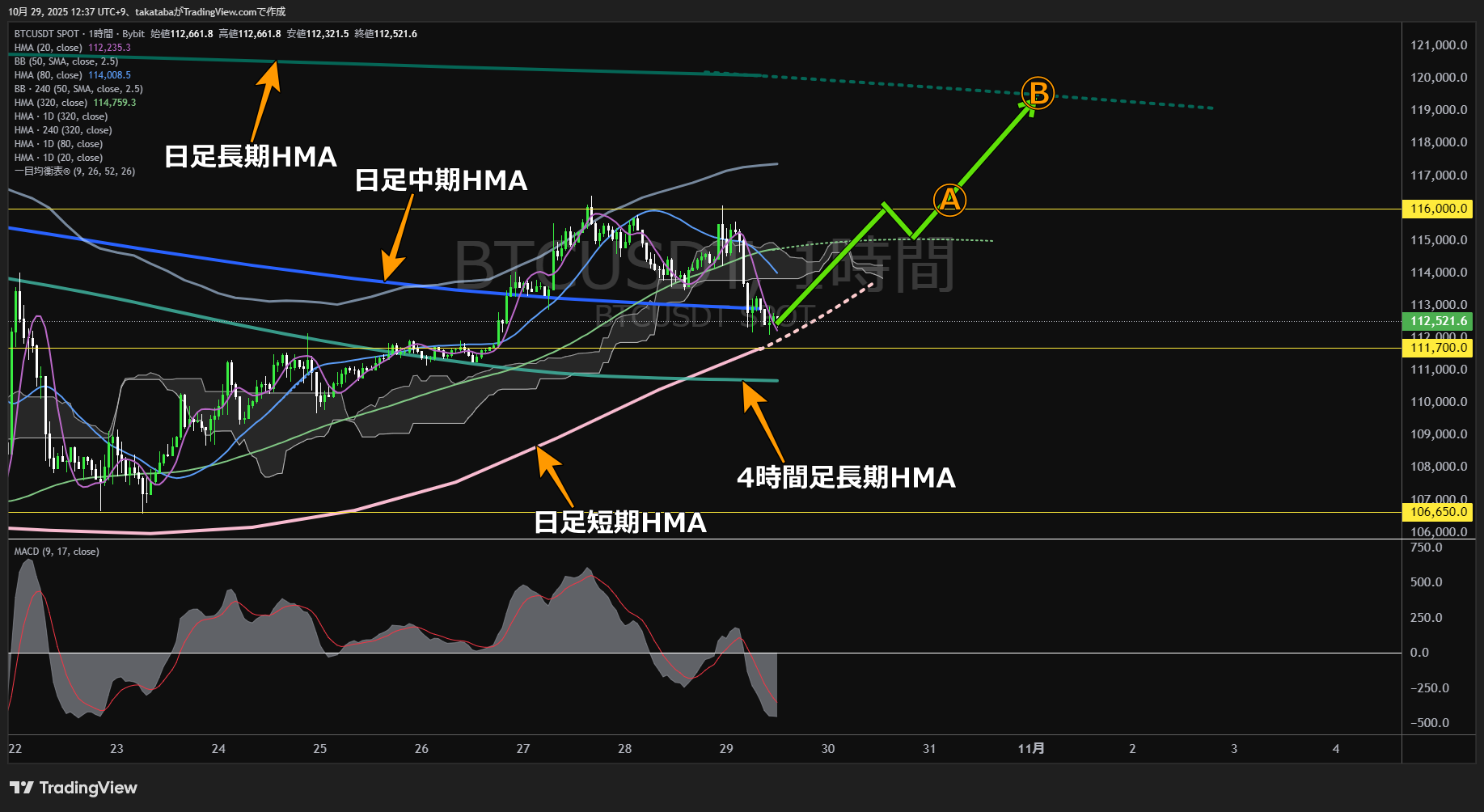 ビットコイン（BTC）-1時間足チャート分析-2025年10月29日