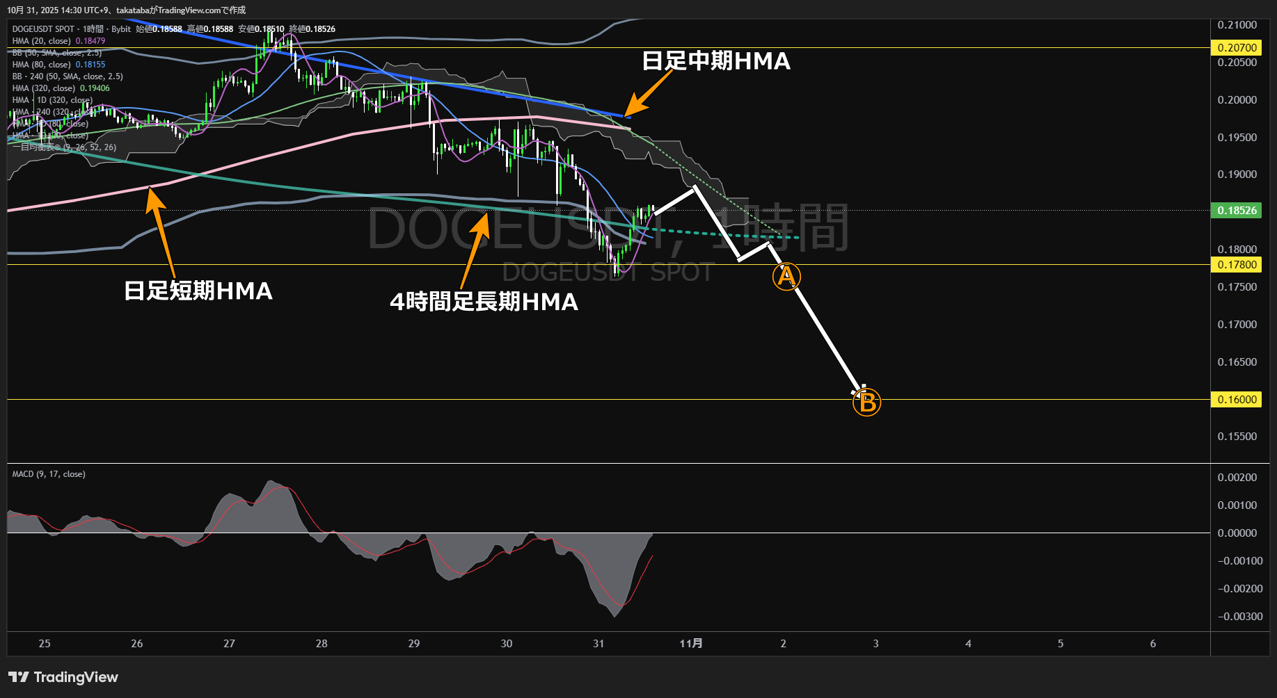 ドージコイン(DOGE)-1時間足チャート分析-2025年10月31日