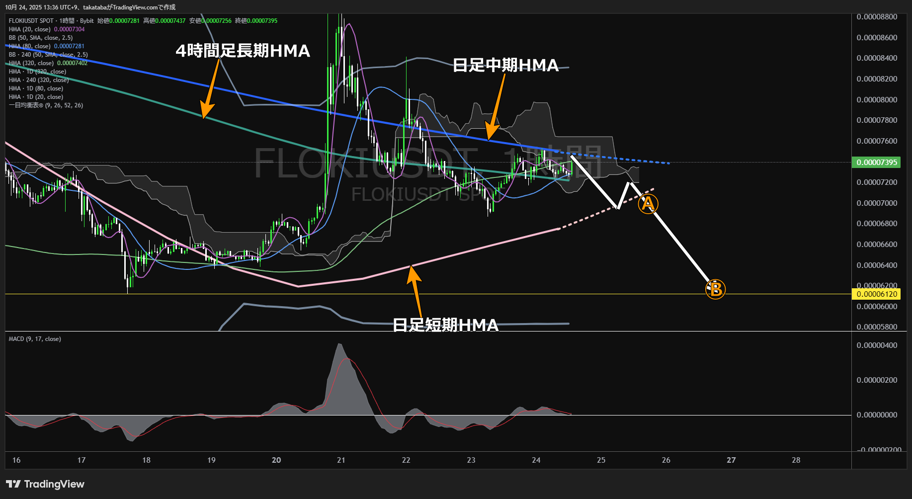 フロキ(FLOKI)-1時間足チャート分析-2025年10月24日