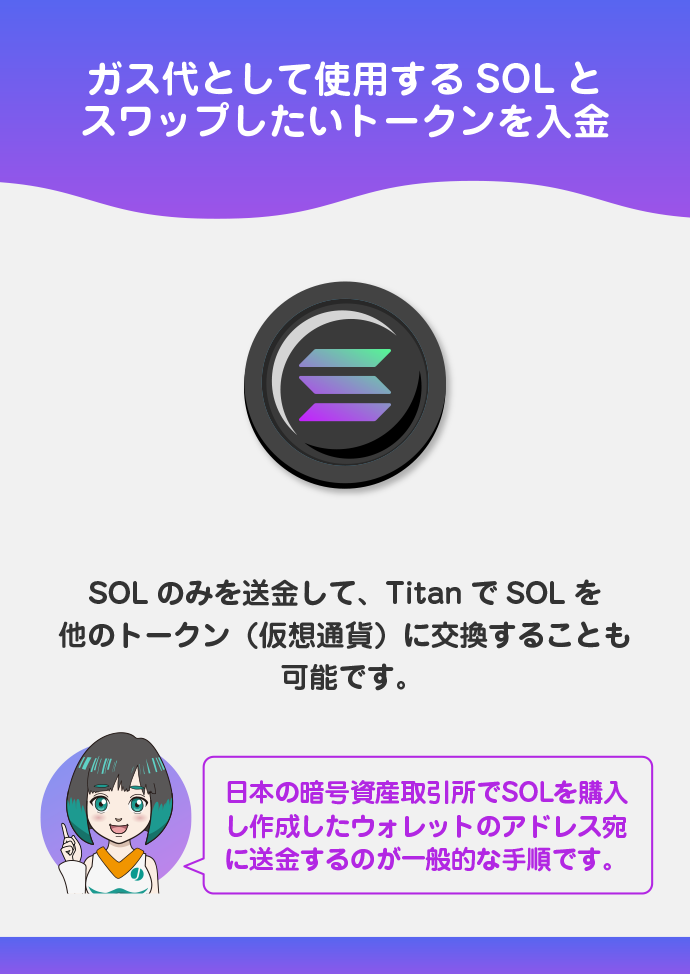 ウォレットにガス代のSOLと取引したいトークンを入金