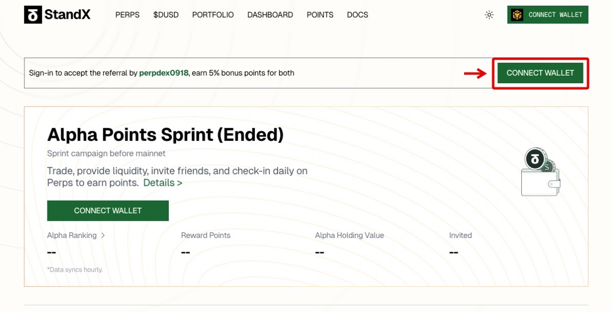 StandX「ウォレット連携1」