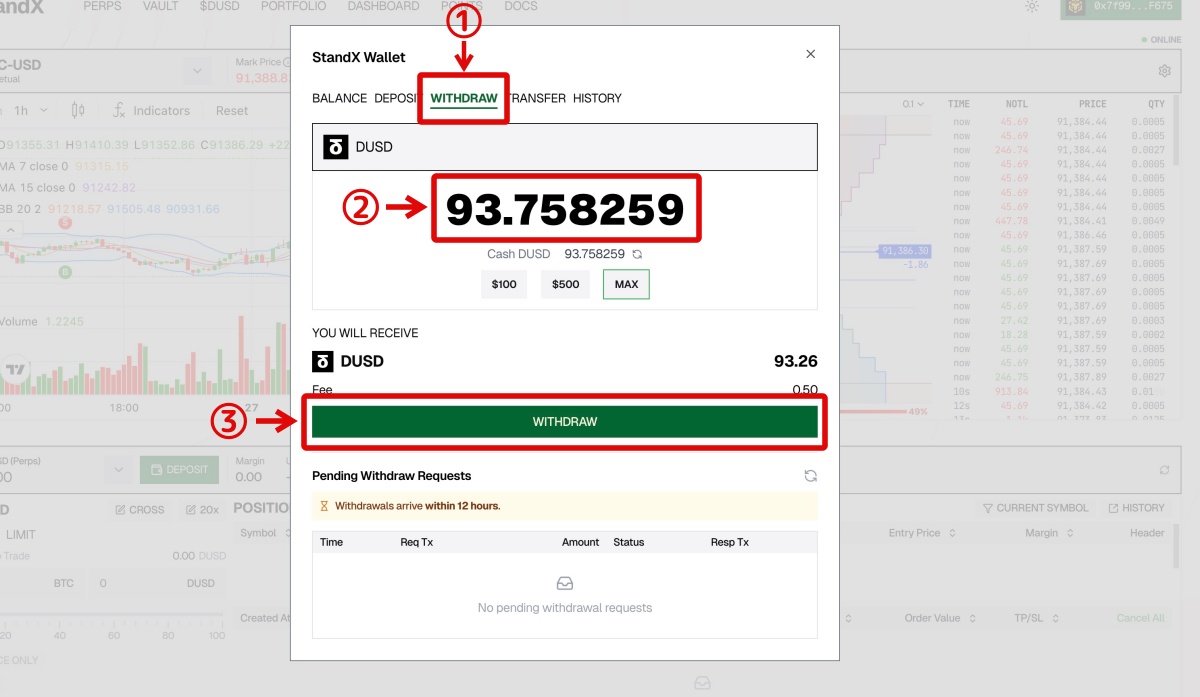StandX「DUSDの出金2」