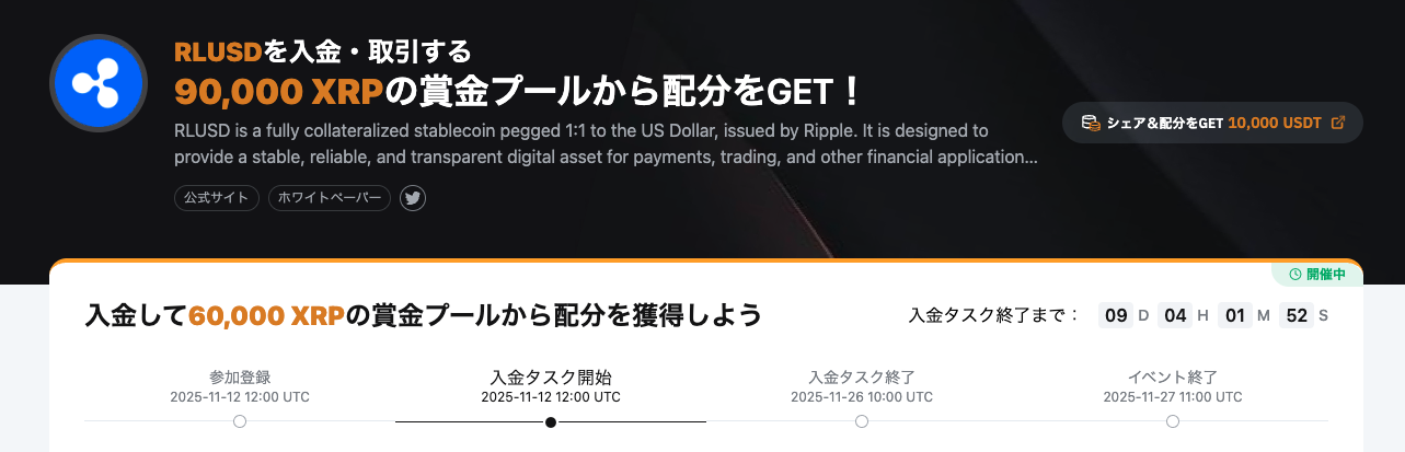 【新規限定特典あり】RLUSD上場記念|総額90,000 XRPの賞金プール