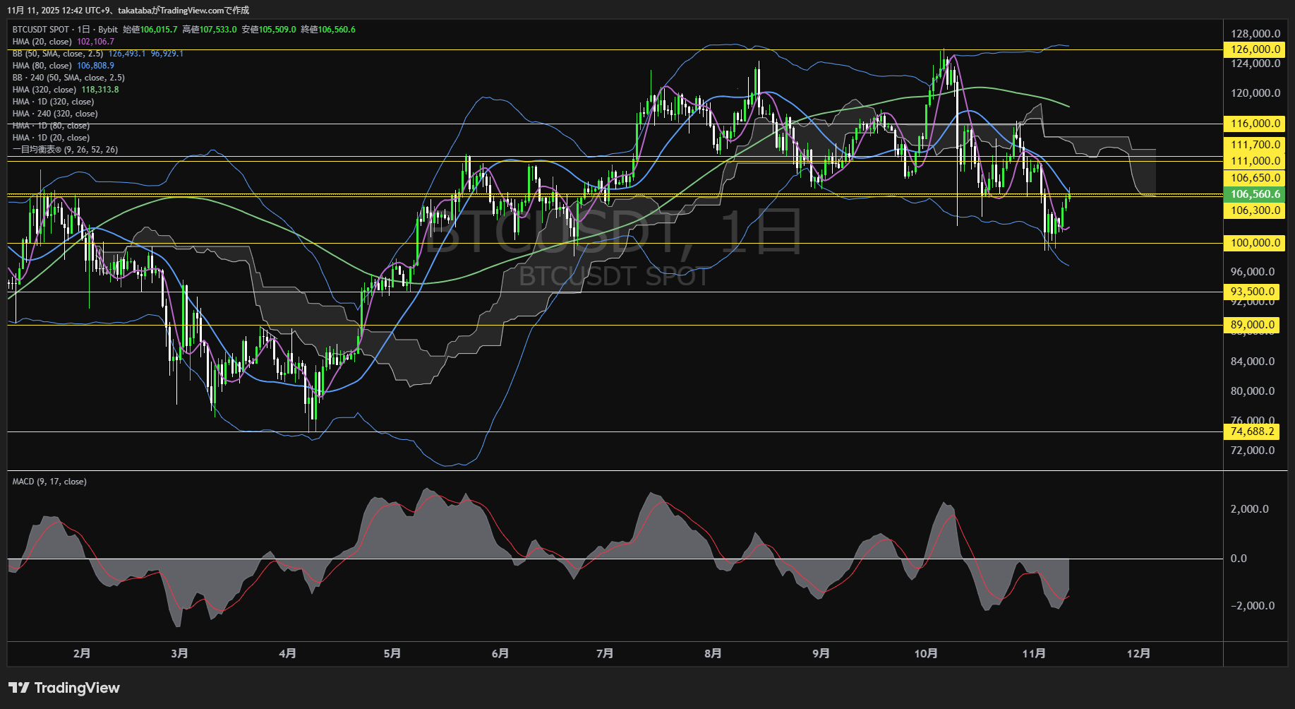 ビットコイン(BTC)-日足チャート分析-2025年11月11日