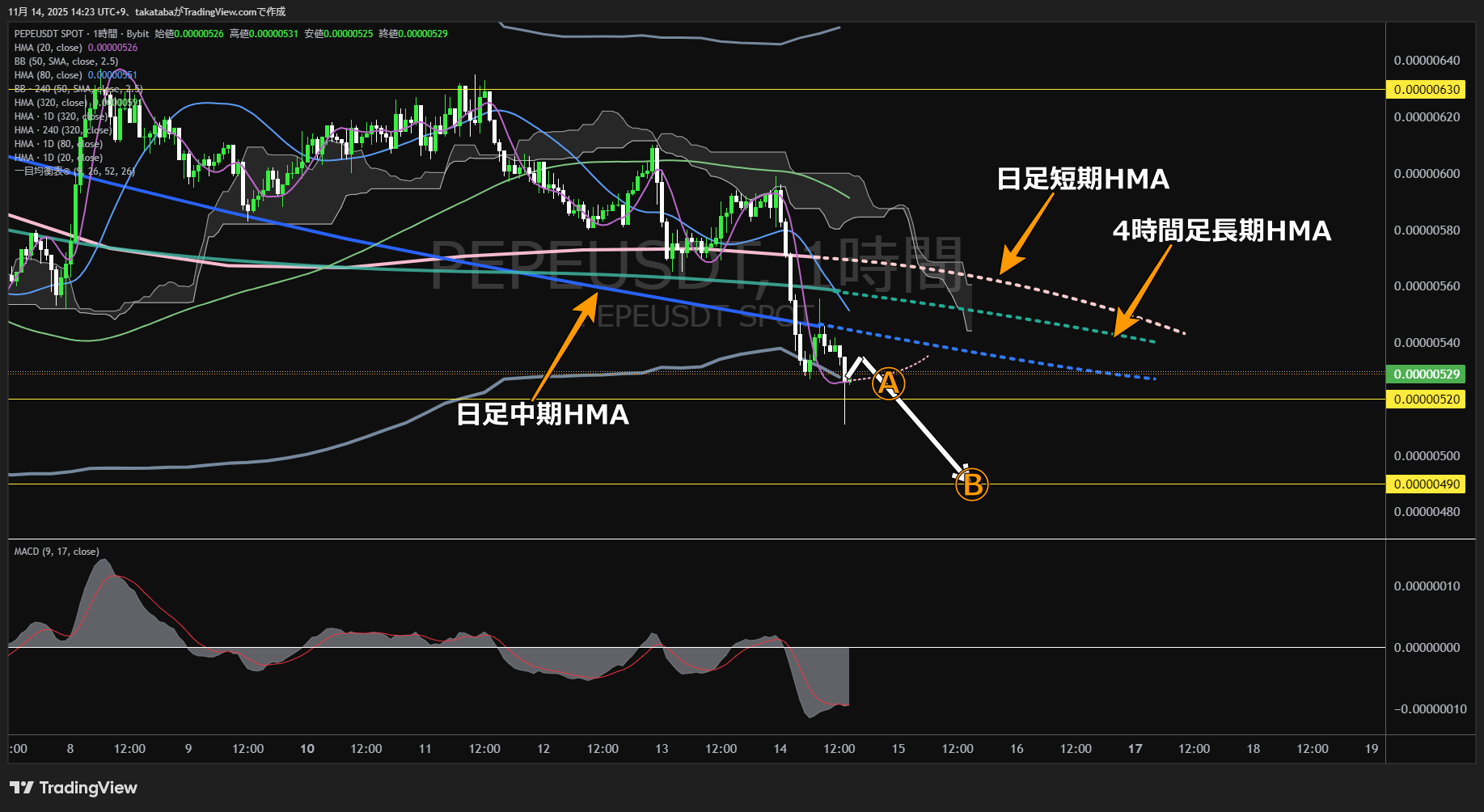ぺぺコイン(PEPE)-1時間足チャート分析-2025年11月14日