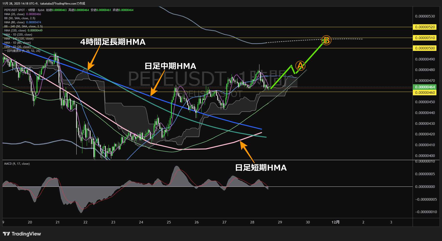 ぺぺコイン（PEPE）-1時間足チャート分析-2025年11月28日