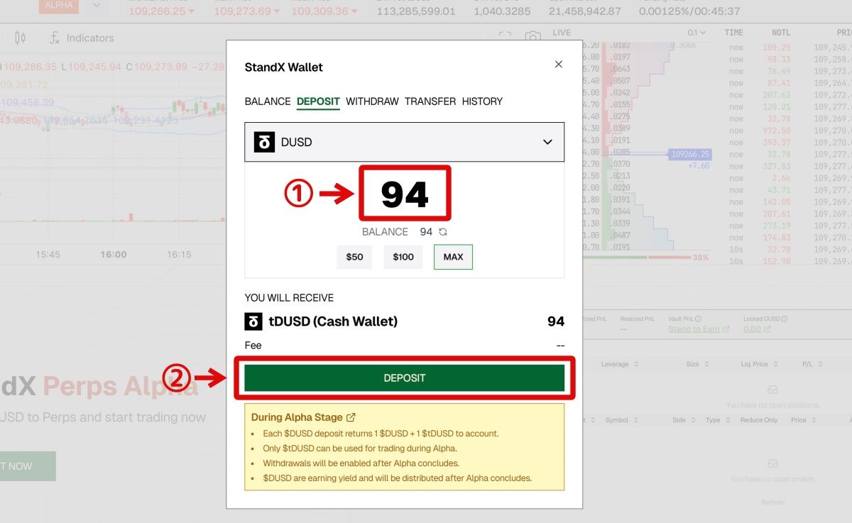 StandX「DUSDの入金と振替2」