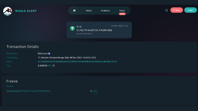 テザー、3,177万USDT（約49億円）を凍結──イーサリアムネットワーク上で実行