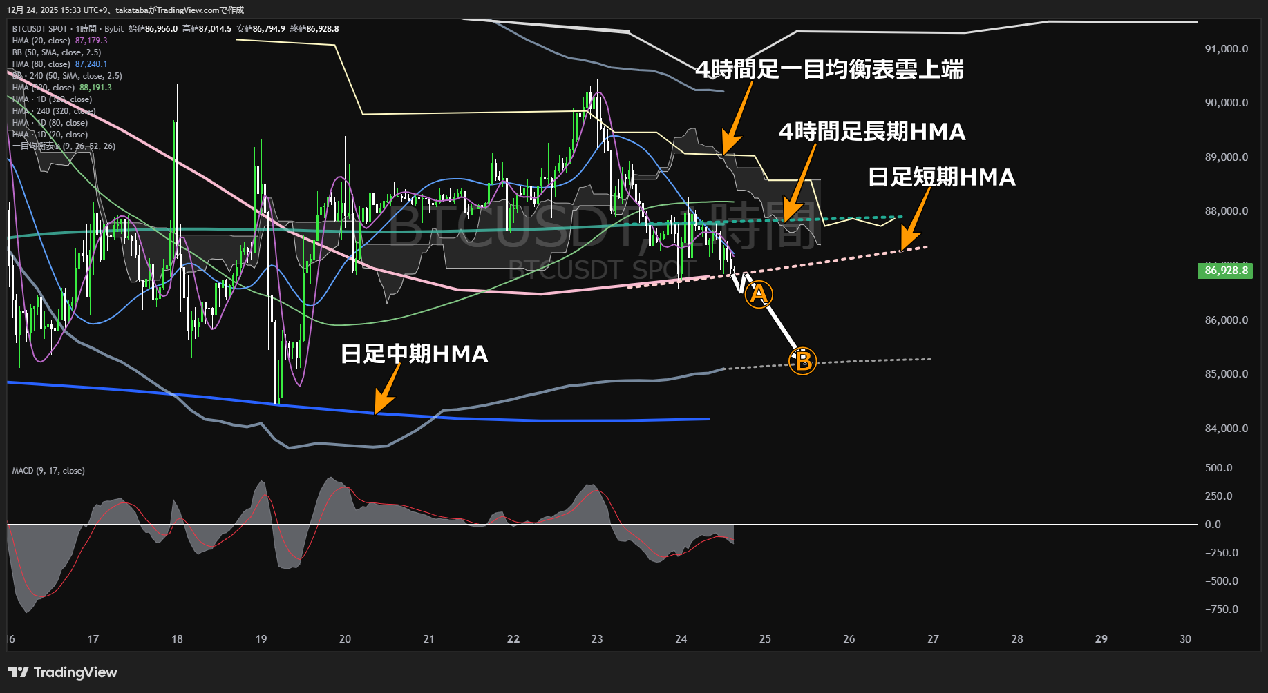 ビットコイン（BTC）-1時間足チャート分析-2025年12月24日