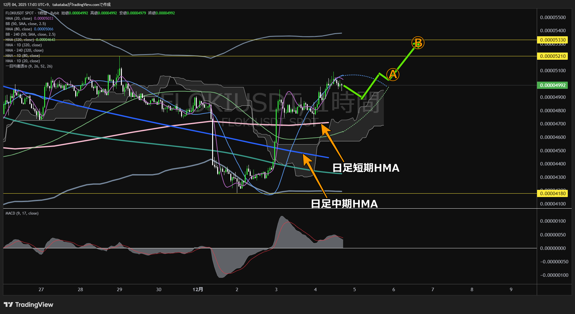 フロキ(FLOKI)-1時間足チャート分析-2025年12月4日
