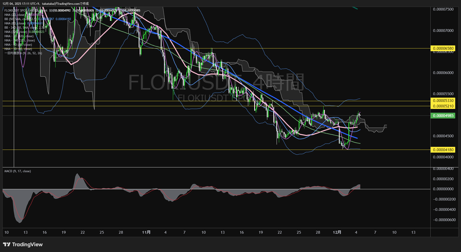 フロキ(FLOKI)-4時間足チャート分析-2025年12月4日