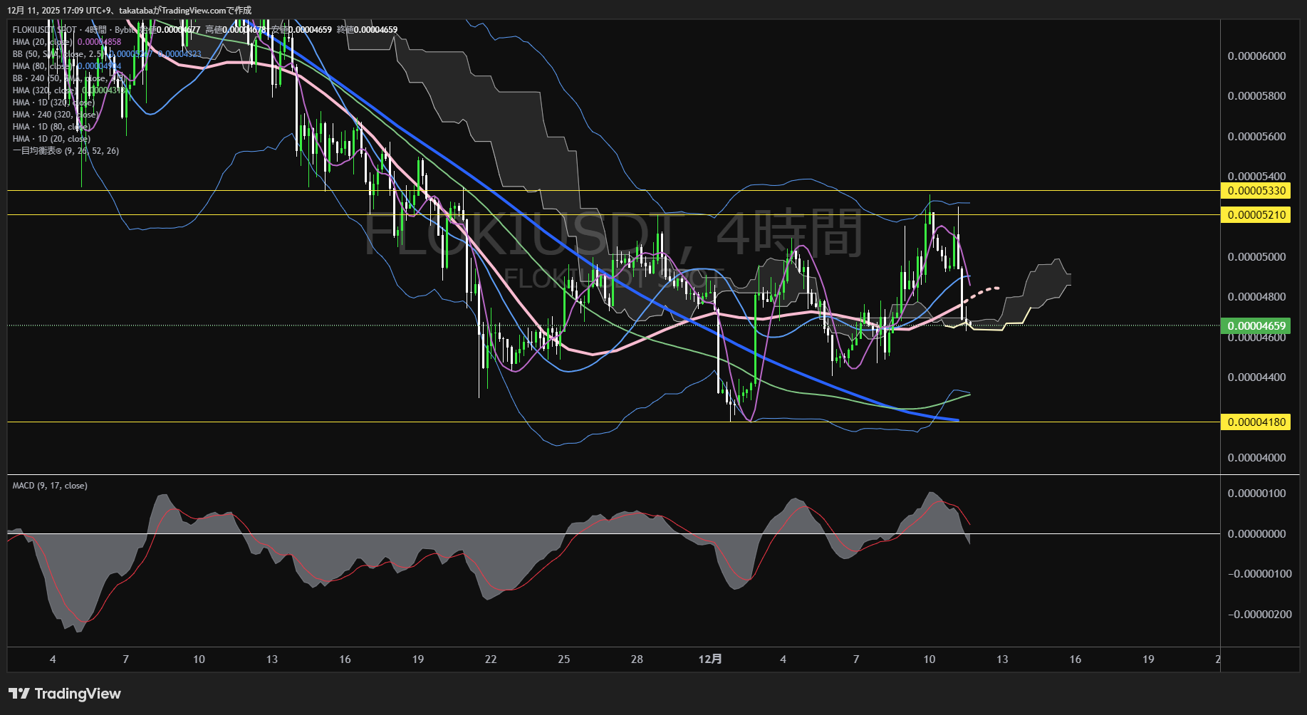フロキ(FLOKI)-4時間足チャート分析-2025年12月11日