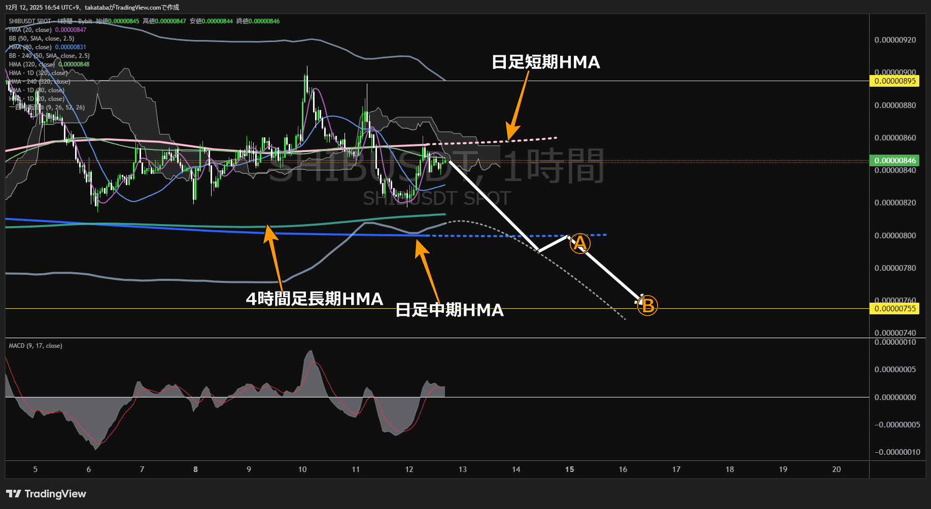 シバイヌ(SHIB)-1時間足チャート分析-2025年12月12日