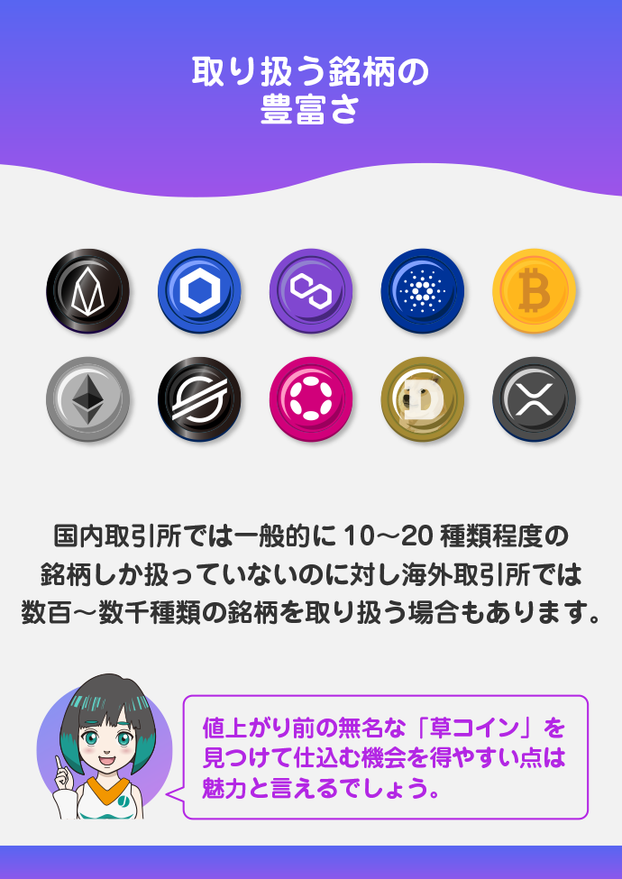 銘柄が豊富な取引所が多い