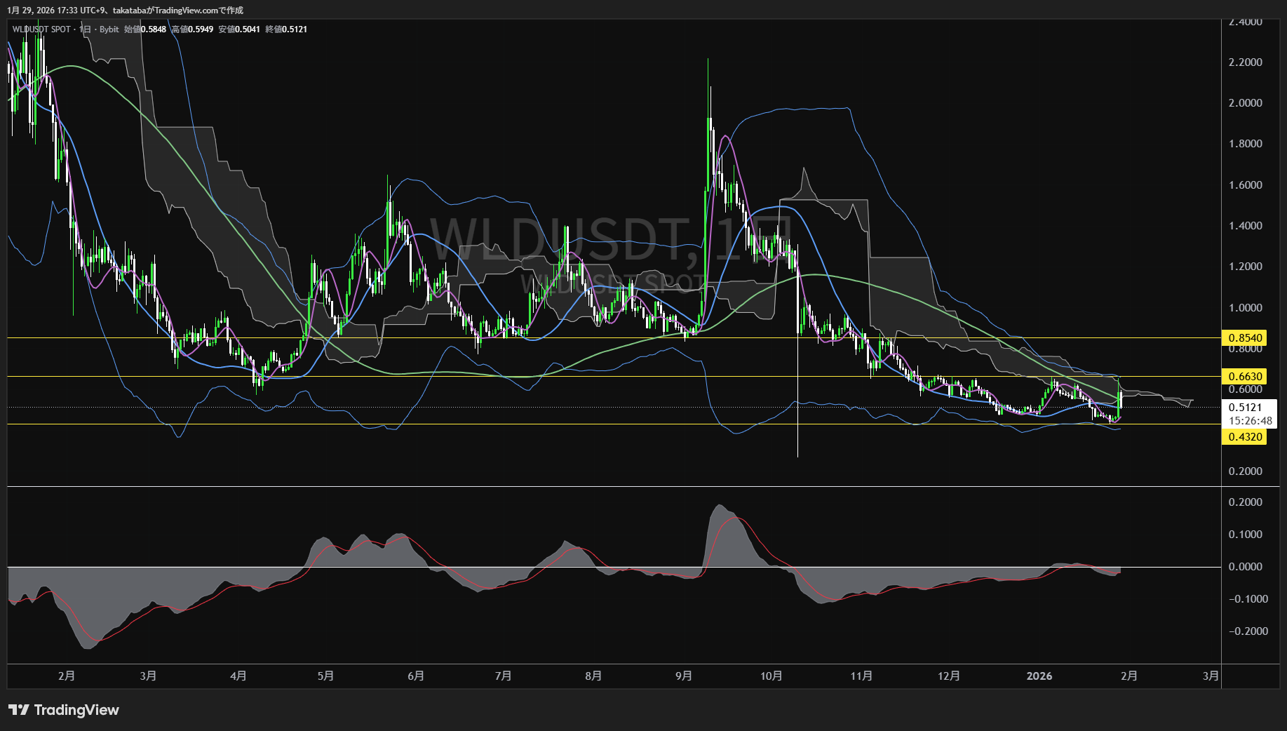 ワールドコイン日足チャート-2026年1月29日