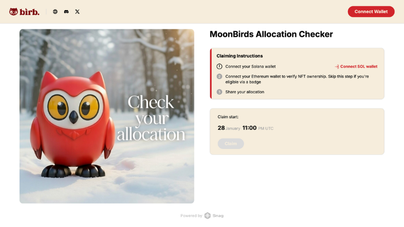 Moonbirds、BIRBのトークノミクス公開──NFT保有者へ27%エアドロップ