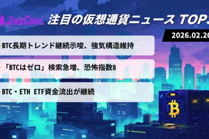 【今日の仮想通貨ニュース】ビットコイン長期上昇示唆｜恐怖相場とETF資金流出が示す不安　2026/02/20