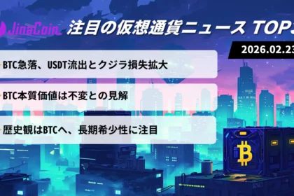 【今日の仮想通貨ニュース】ビットコイン急落と極度の恐怖指数──クジラ損失拡大と本質価値論の交錯　2026/02/23
