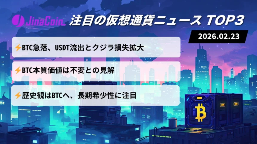 【今日の仮想通貨ニュース】ビットコイン急落と極度の恐怖指数──クジラ損失拡大と本質価値論の交錯　2026/02/23