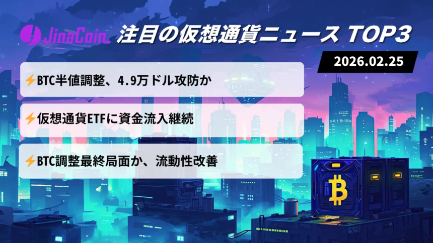 【今日の仮想通貨ニュース】BTC調整最終局面か｜ATH50％安と資金流入の綱引き　2026/02/25