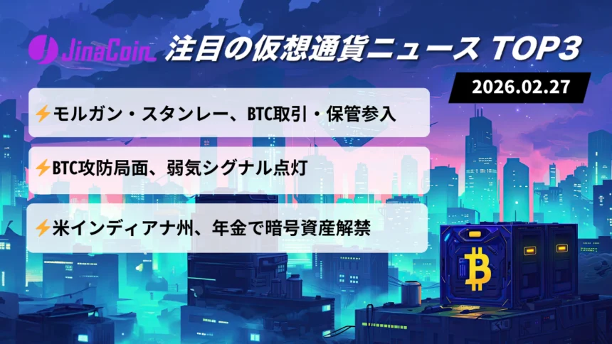 【今日の仮想通貨ニュース】モルガン・スタンレー参入と米州年金解禁｜BTC弱気継続　2026/02/27