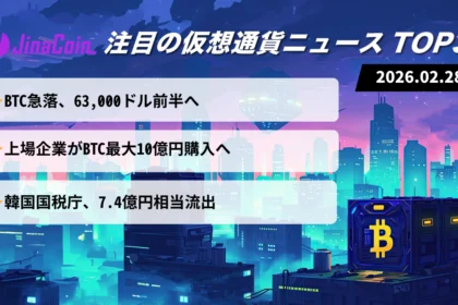 【今日の仮想通貨ニュース】ビットコイン急落6万3000ドル台へ――中東情勢と企業買いの交錯　2026/02/28