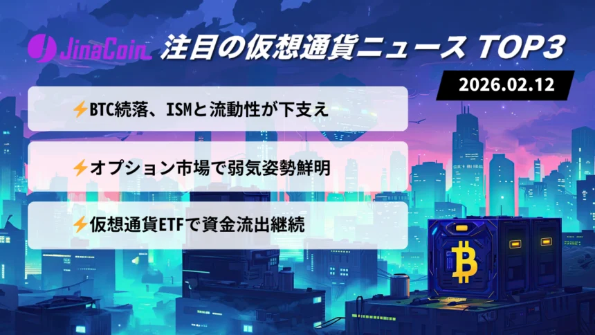 【今日の仮想通貨ニュース】ビットコイン続落と反発余地｜ETF流出と弱気シグナル　2026-02-12