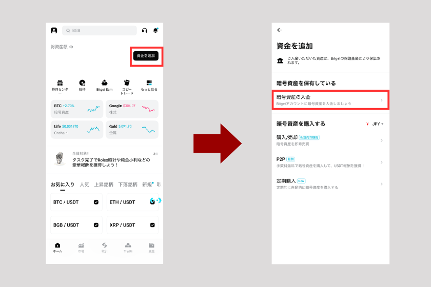 画像15：Bitget 使い方「仮想通貨の入金方法」