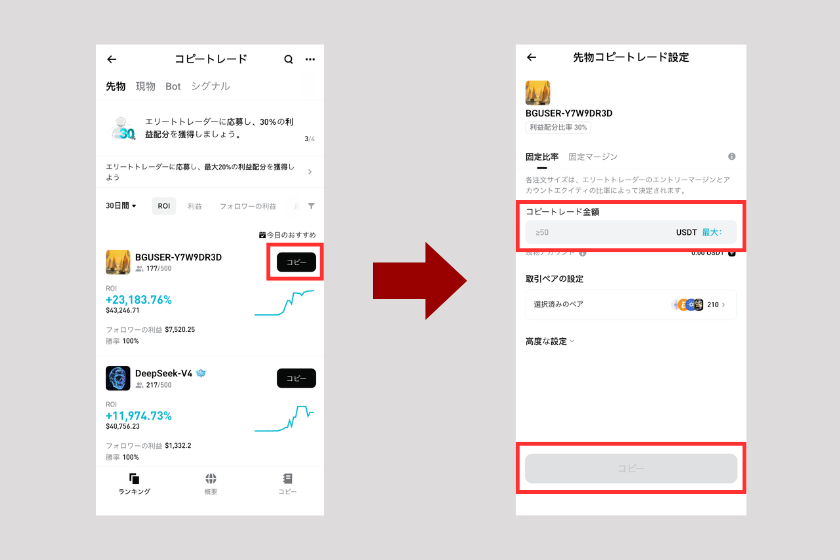 画像30：Bitget 使い方「コピートレードの使い方」