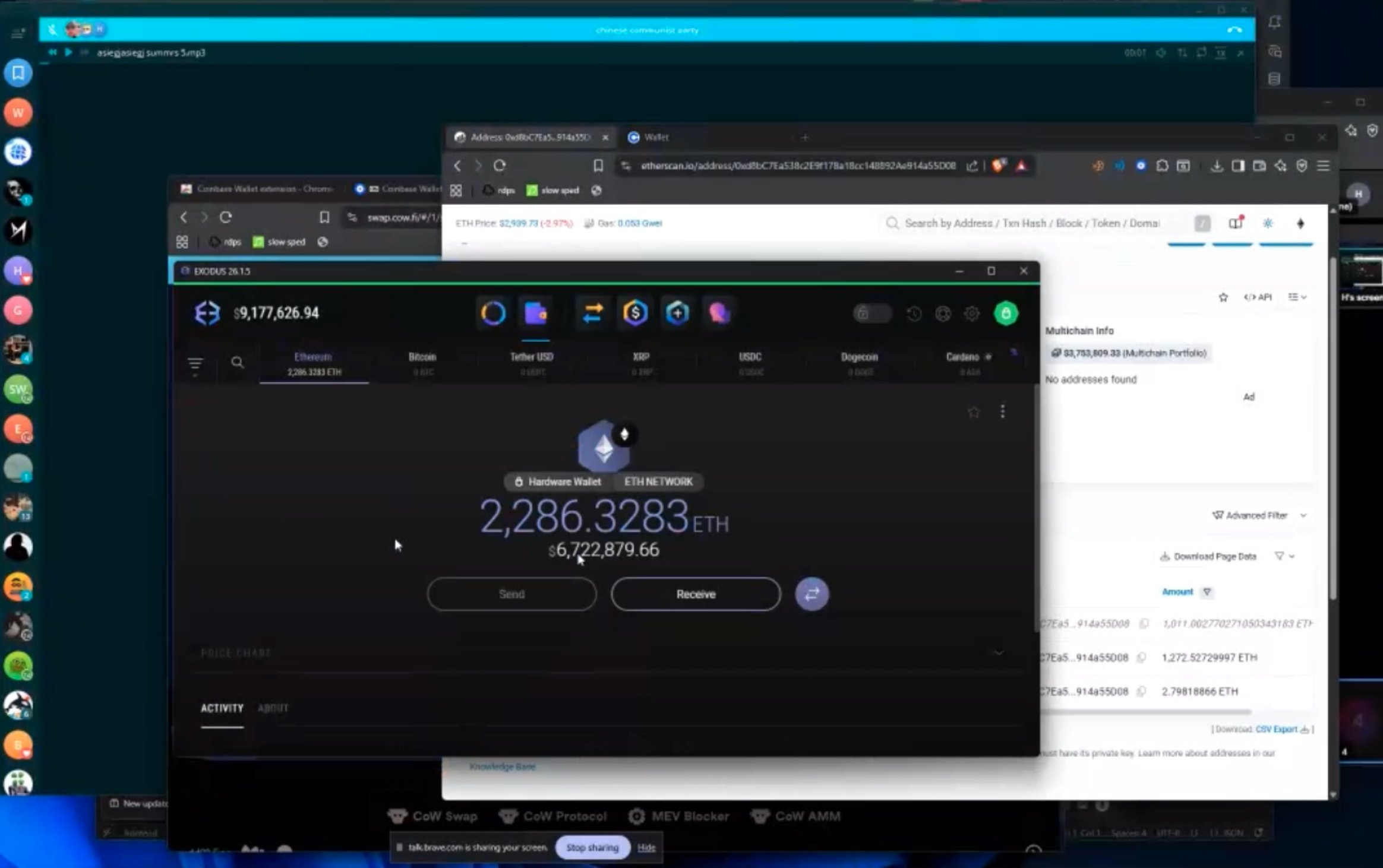 ディギタ容疑者が公開したウォレット画面。容疑者が当時の価格で672万ドル相当のイーサリアムを保有していることを示す。