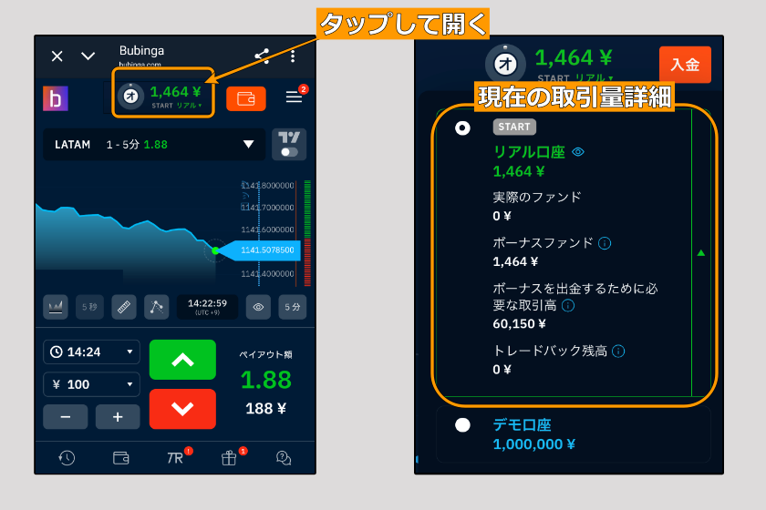ブビンガ　現在の取引量詳細
