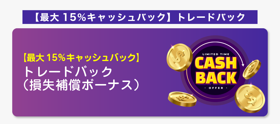 【最大15％キャッシュバック】トレードバック（損失補償ボーナス）