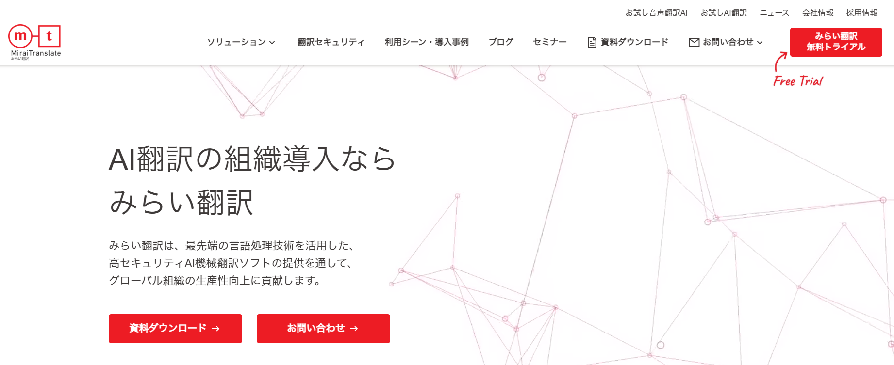 Mirai Translate　Top画面